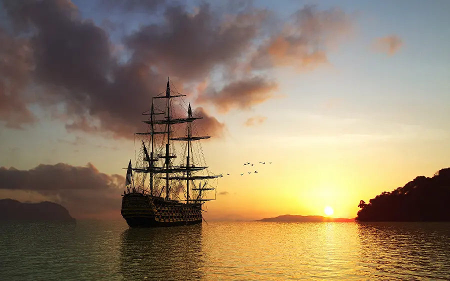 Wallpaper with a pleasant feeling of a sailing ship at sea