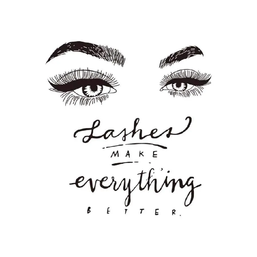 Image of text writing of eyes and eyebrows with special and thick eyelashes with white background 