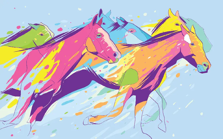 Get a colorful and painted background of beautiful horses