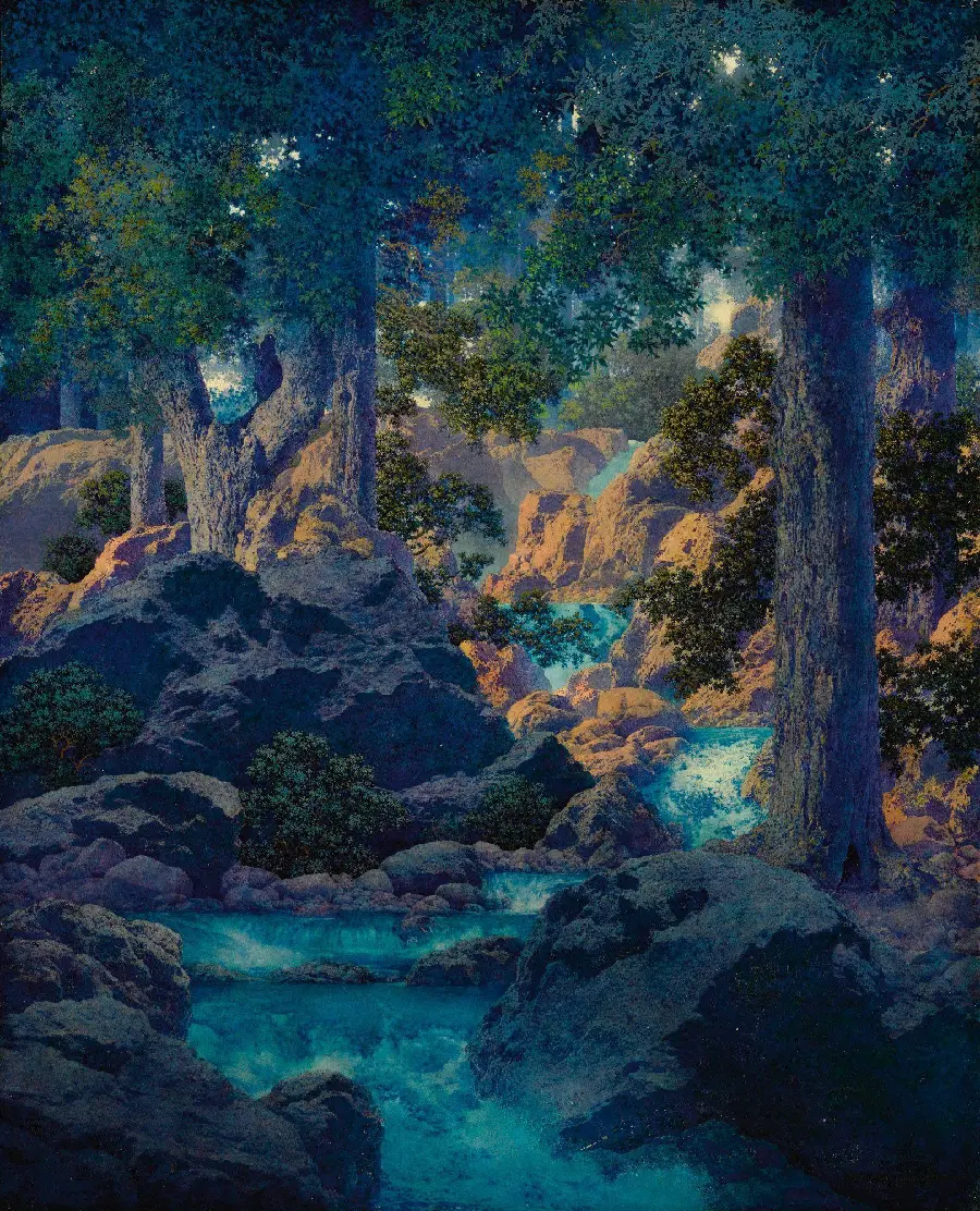 A very beautiful painting by Maxfield Parrish in the night sky