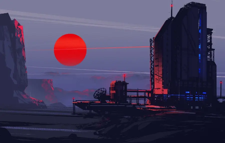Interesting Image And attractive minimalist building with red moon
