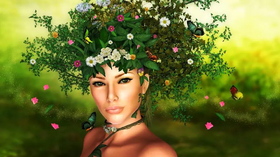 Graphic image of a girl in the forest for desktop background 