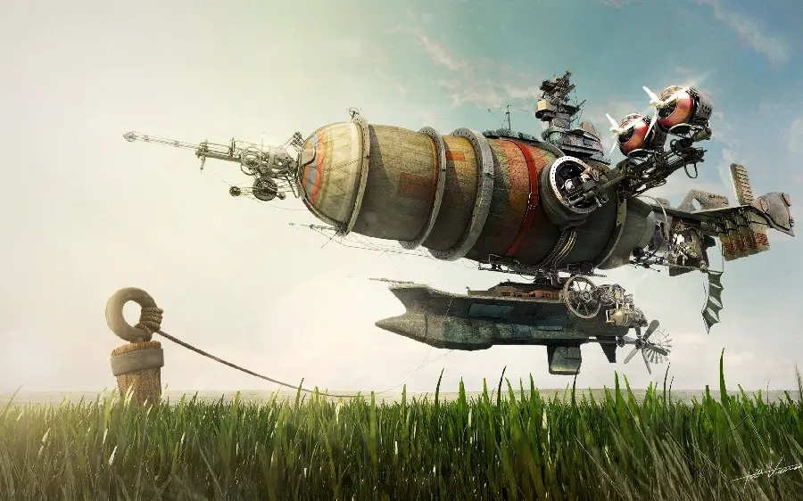A spectacular and pleasant poster of green grass and a space satellite