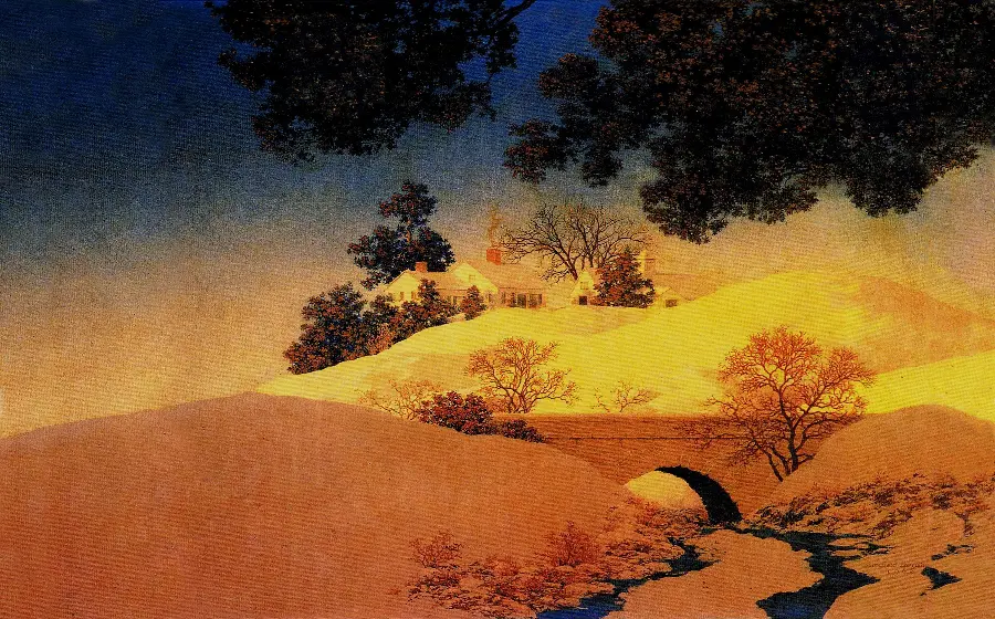 Photo of the work and painting of Maxfield Parrish, a contemporary artist