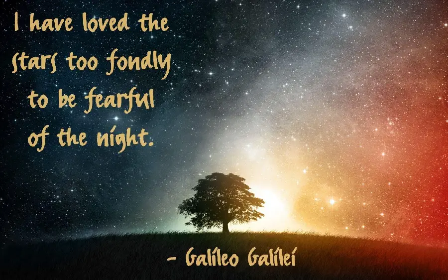 Attractive image of text written by Galileo Galileo on a background of stars and the sky 