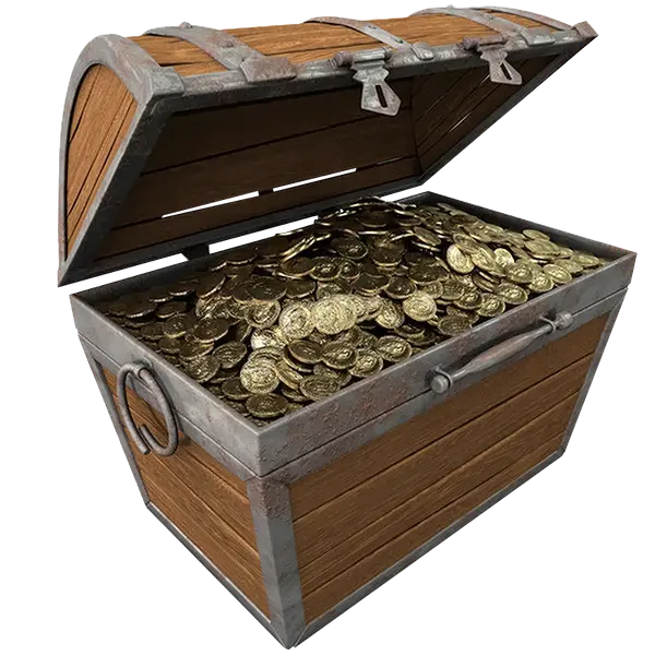 Download the photo of an old and antique chest full of gold coins PNG