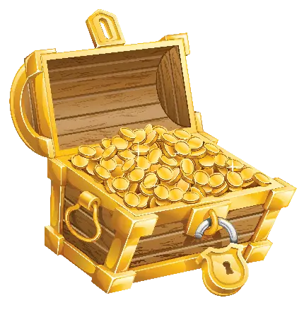 50 PNG cutout images of treasure chests and gold coins collection