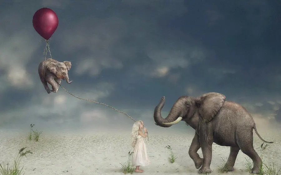Very good quality wallpaper of an elephant in surrealism