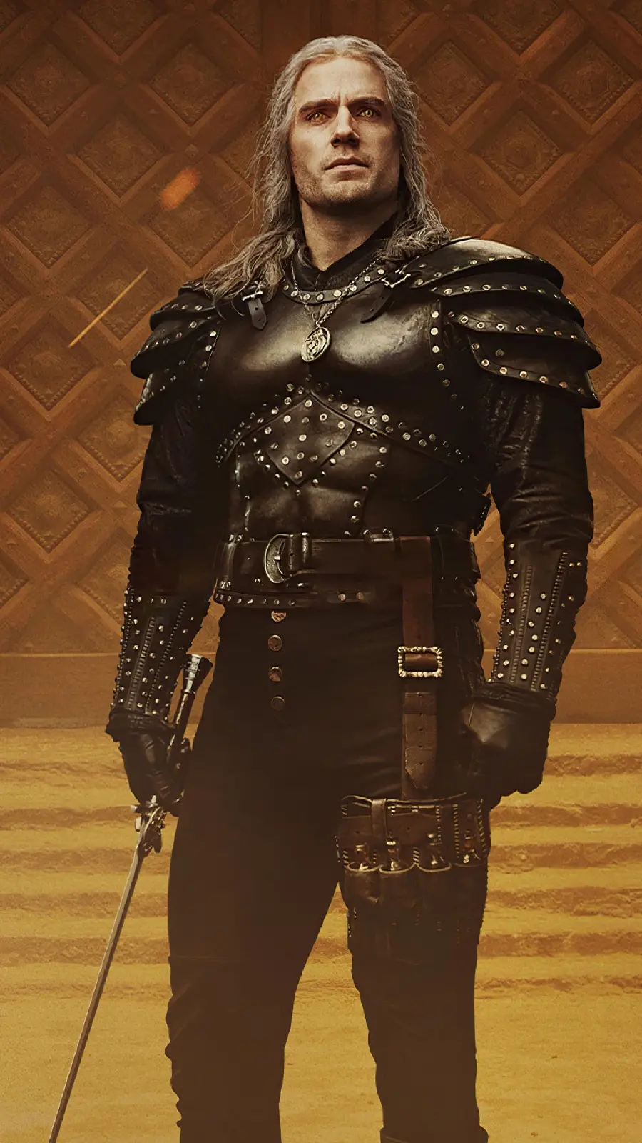 Vertical image of Henry Cavill with style and role of The Witcher 