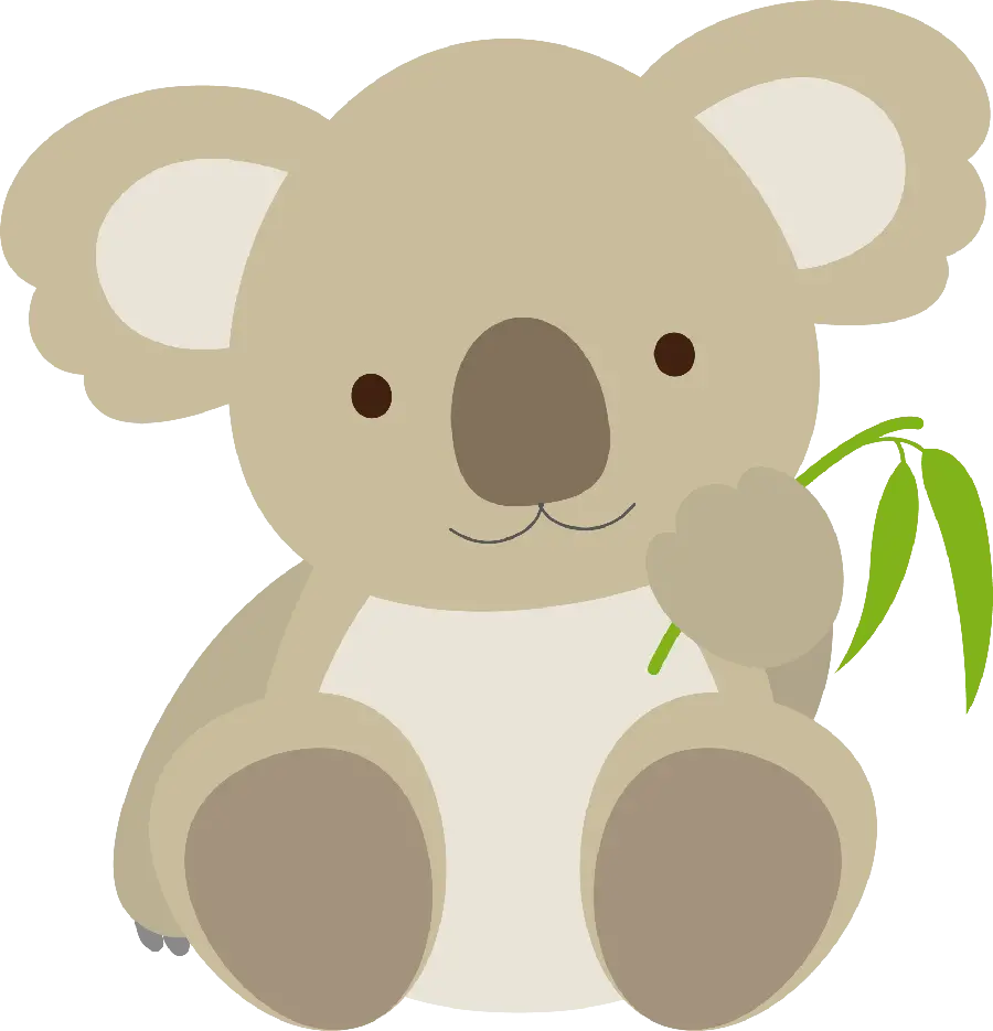 Image of a brown koala eating bamboo leaves png
