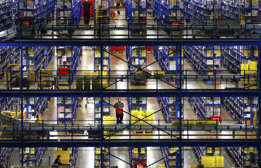 Wallpaper of a warehouse of a working industrial factory and with quality