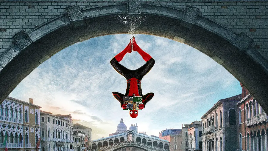 8k wallpaper of Spider-Man with Italian architecture background