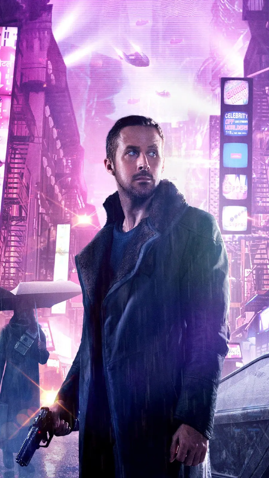 Cartoon graphic image of Ryan Gosling with pink wallpaper 