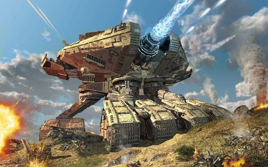 Stock image of advanced and combat robots in the future American army