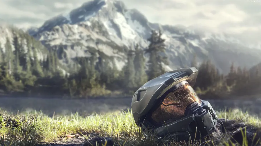 Background photo of Master Chief camouflaged in nature