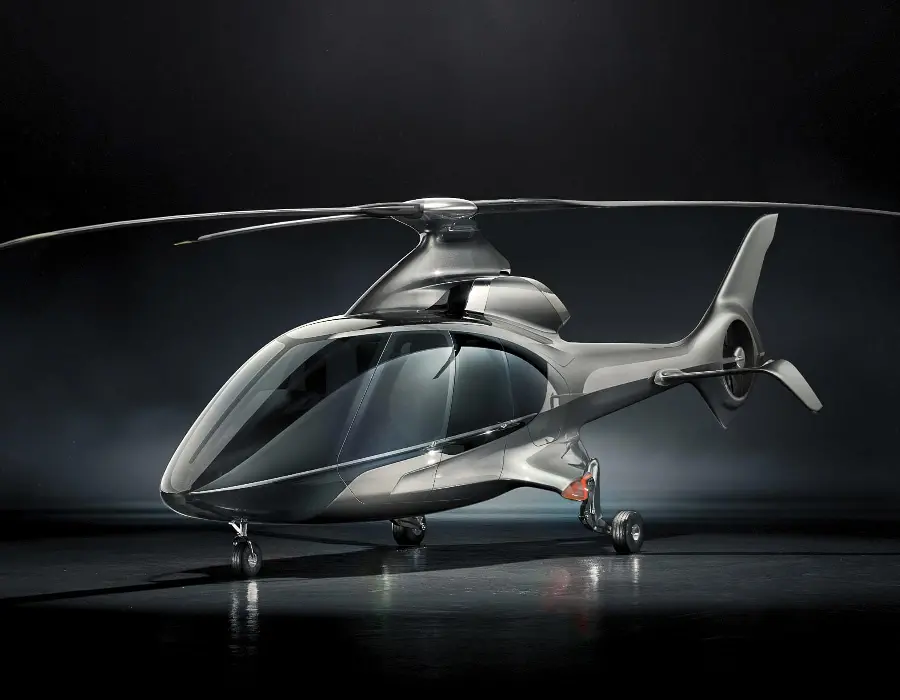 Background of a private helicopter model 2024 with the most advanced protection and security system 