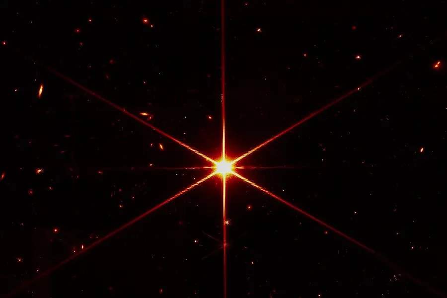 Image of a bright star in the sky by the James Webb Space Telescope