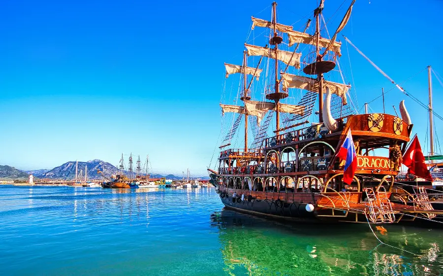 Download Stylish and Classy Background of a Large Old Cruise Ship in Turkey