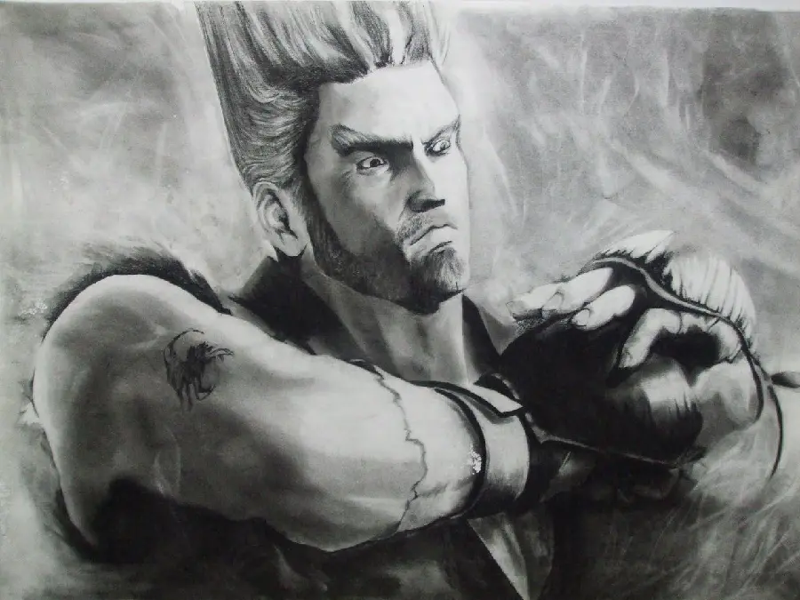 Black and white photo of Paul Phoenix Famous character of the game Tekken suitable for profile and background 