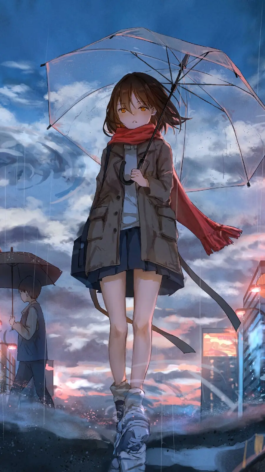 Cute anime profile picture of a beautiful and fit girl with an umbrella