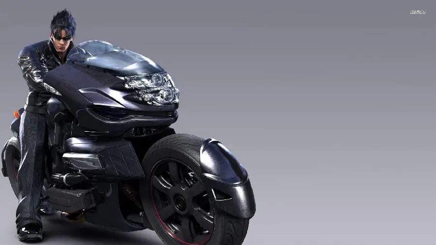 Cool stock photo of Jin Kazama riding a motorcycle