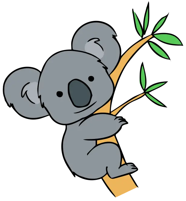 The cutest PNG image of Koala Cartoon on a eucalyptus branch 