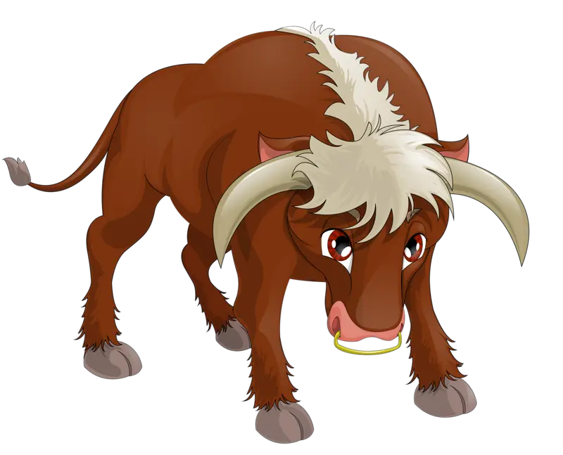 Angry cartoon Spanish cow ready to attack in PNG format