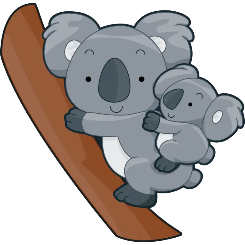 Interesting and funny picture of a koala bear Furry mother and child in PNG format