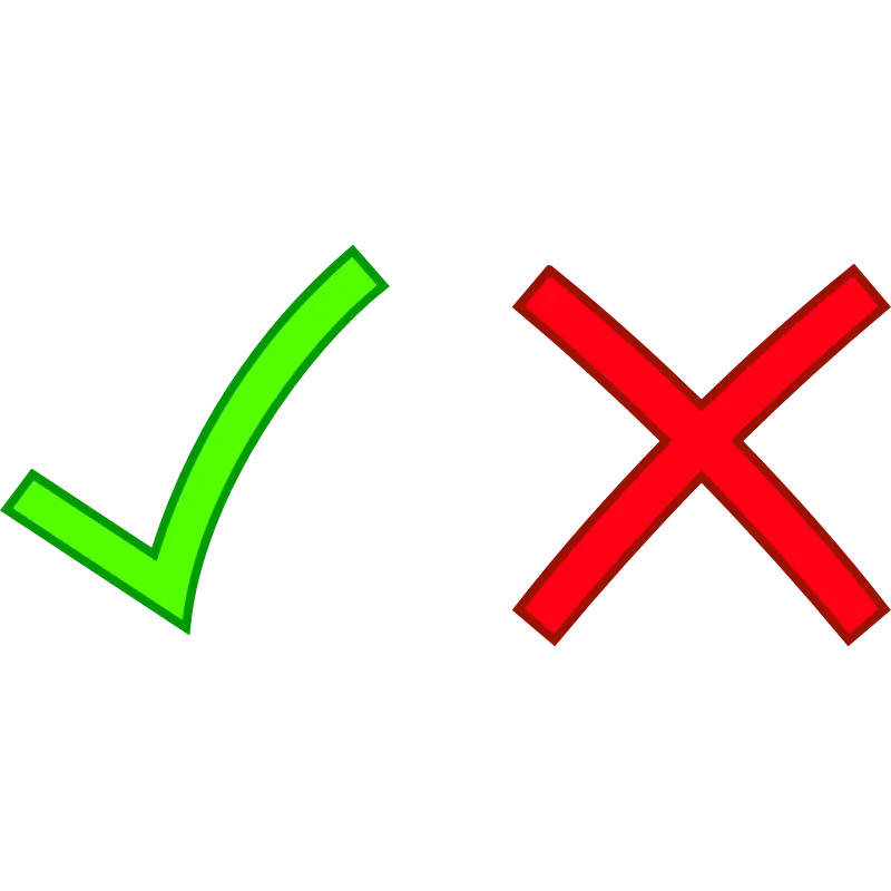 Simple graphic image of a tick and a cross in PNG format