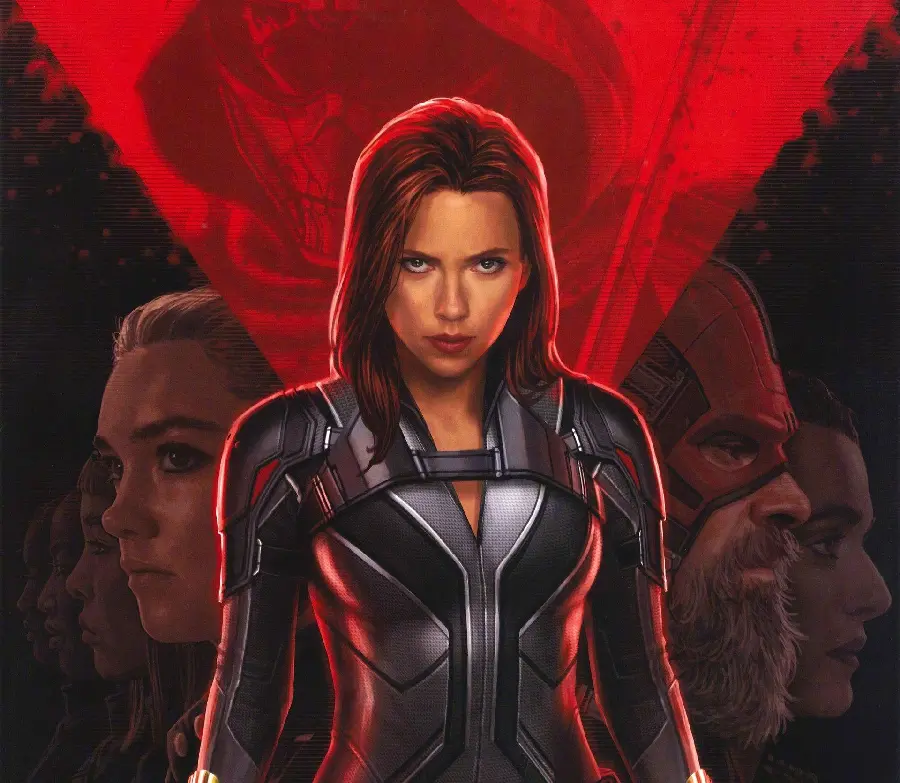 Florence Pugh's image on the poster of the horror movie Black Widow