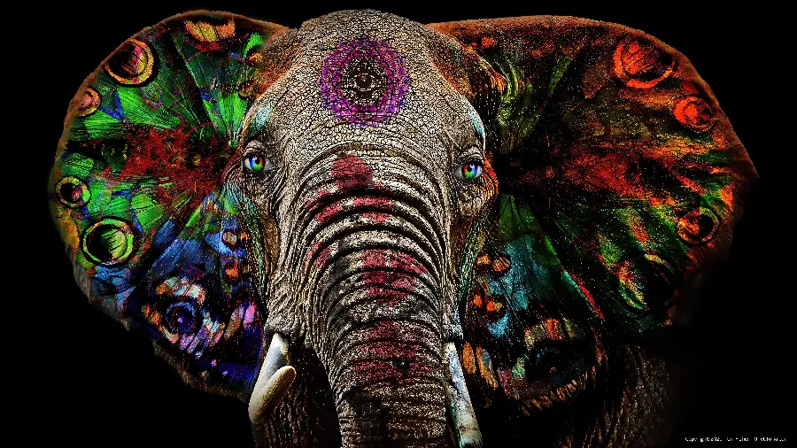 4k quality painting image of a colorful elephant in surrealism