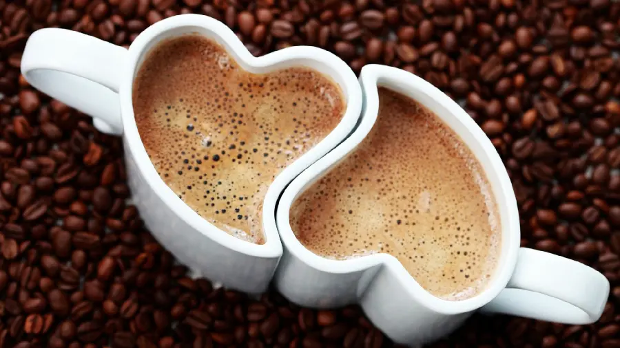 New and luxurious background of heart-shaped coffee cups for poster printing in cafes