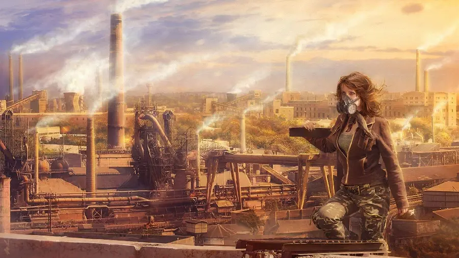 Interesting and conceptual background image of polluted air around industrial factory