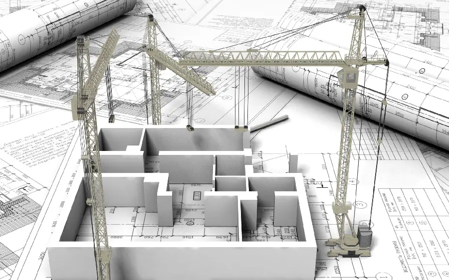 Building design plan with a model suitable for a student project