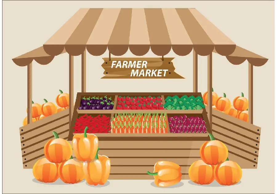 Computer graphic image of foreign fruit and vegetable market 