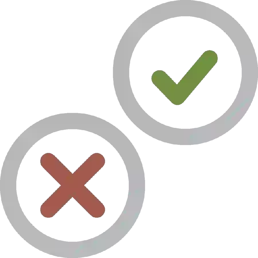 PNG image of a tick and a cross in a circular gray box