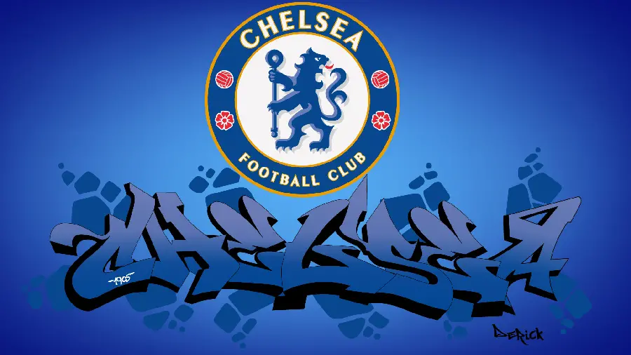Download free photo of the Chelsea team logo with a blue background 