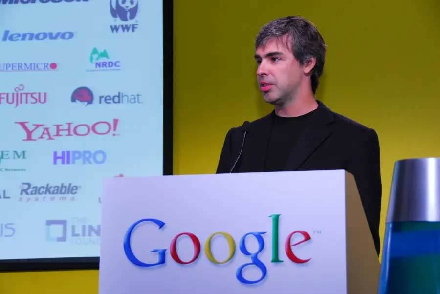 Photo of Larry Page with Google man