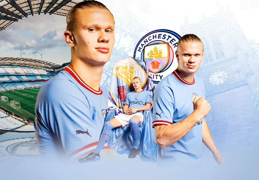 The most beautiful photo of Erling Haaland, the football player, with a simple background 