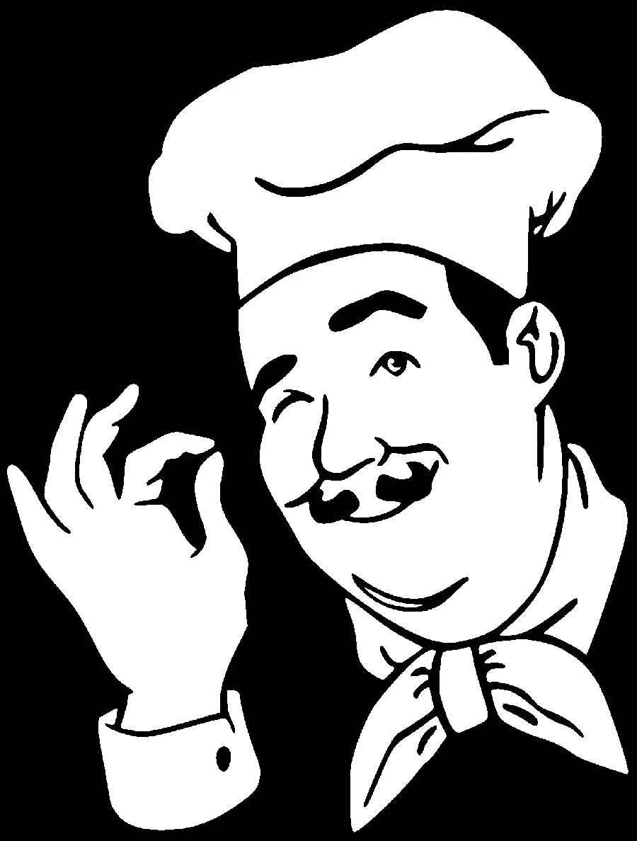 Black and white and graphic image of a chef in png format