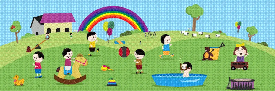 Beautiful wallpaper with the theme of children in kindergarten