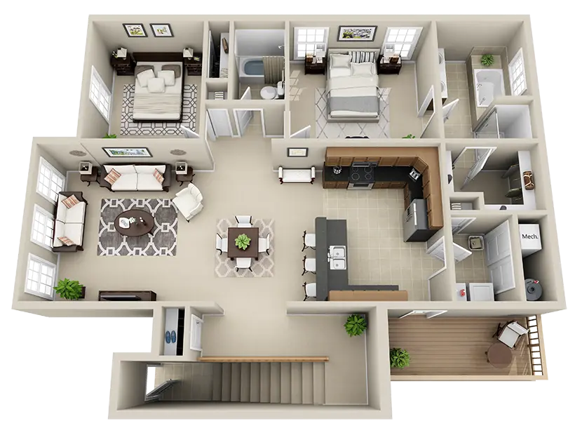 Design of building plans and plans with interior decorations 