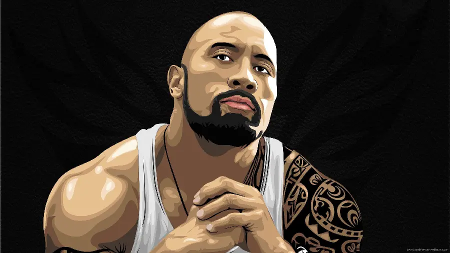 Digital painting of Dwayne Johnson's face, known as The Rock