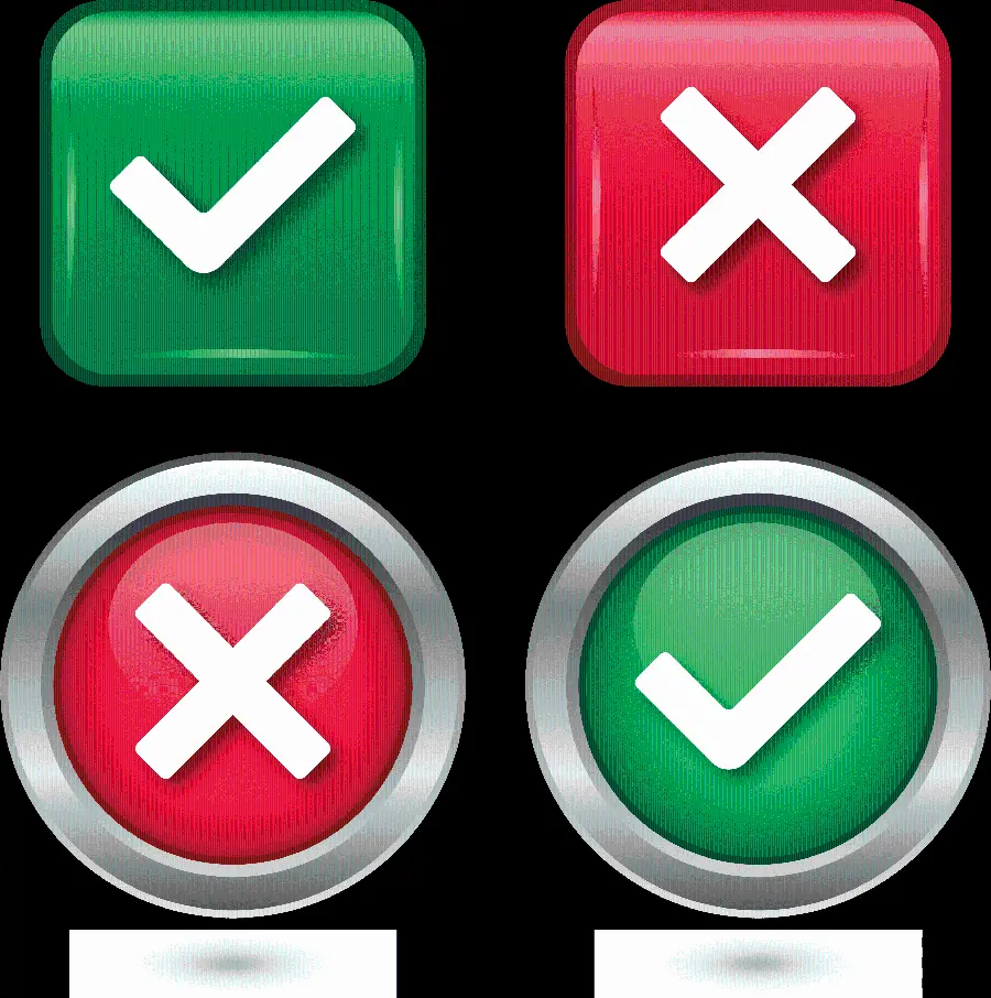 Image of right and wrong signs or tick and cross in PNG format