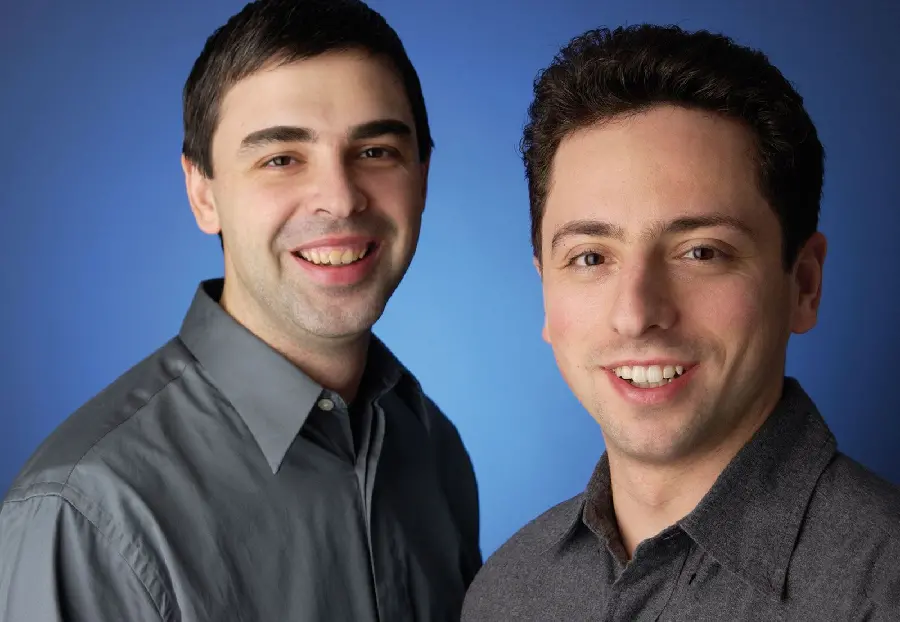 Download image of Larry Page and Sergey Brin on a blue background