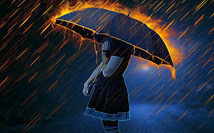 Fantasy and stylish anime umbrella girl profile