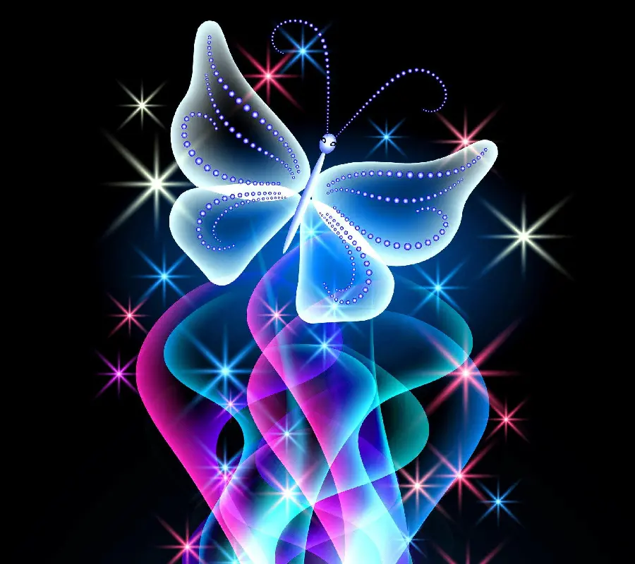 Surrealism luminous and brilliant butterfly image on a black background