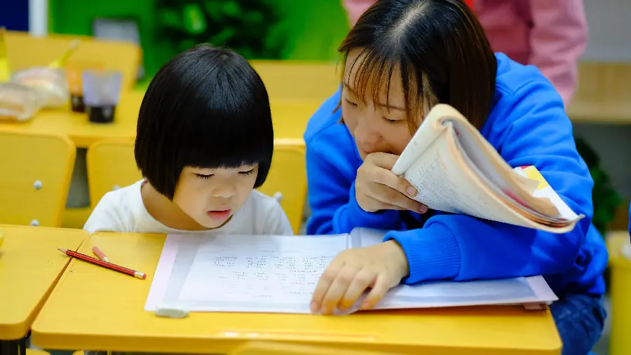Stock of a bored teacher in kindergarten for poster printing