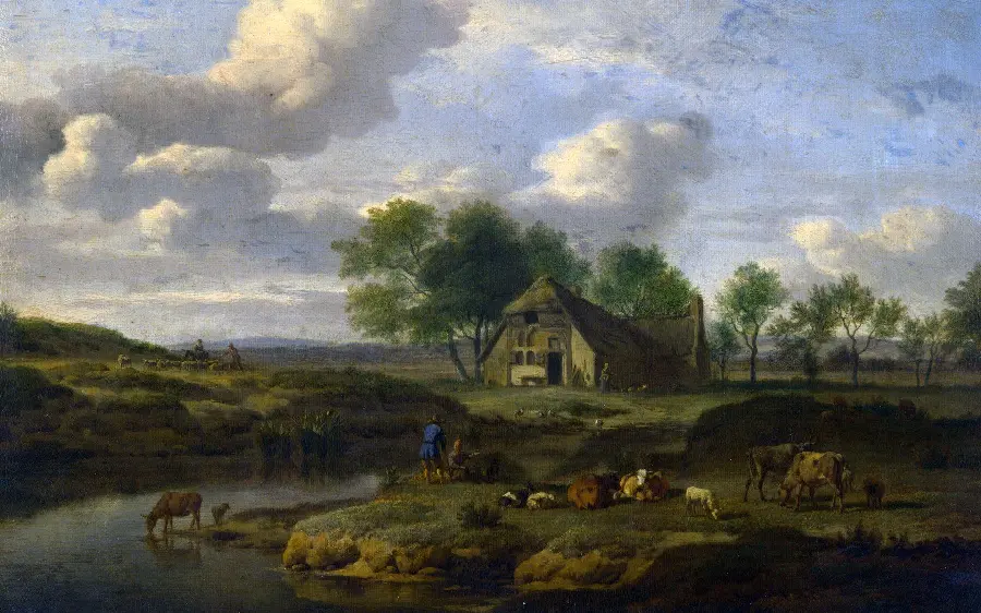 Download a photo of a classical artistic painting with clean air and lush trees