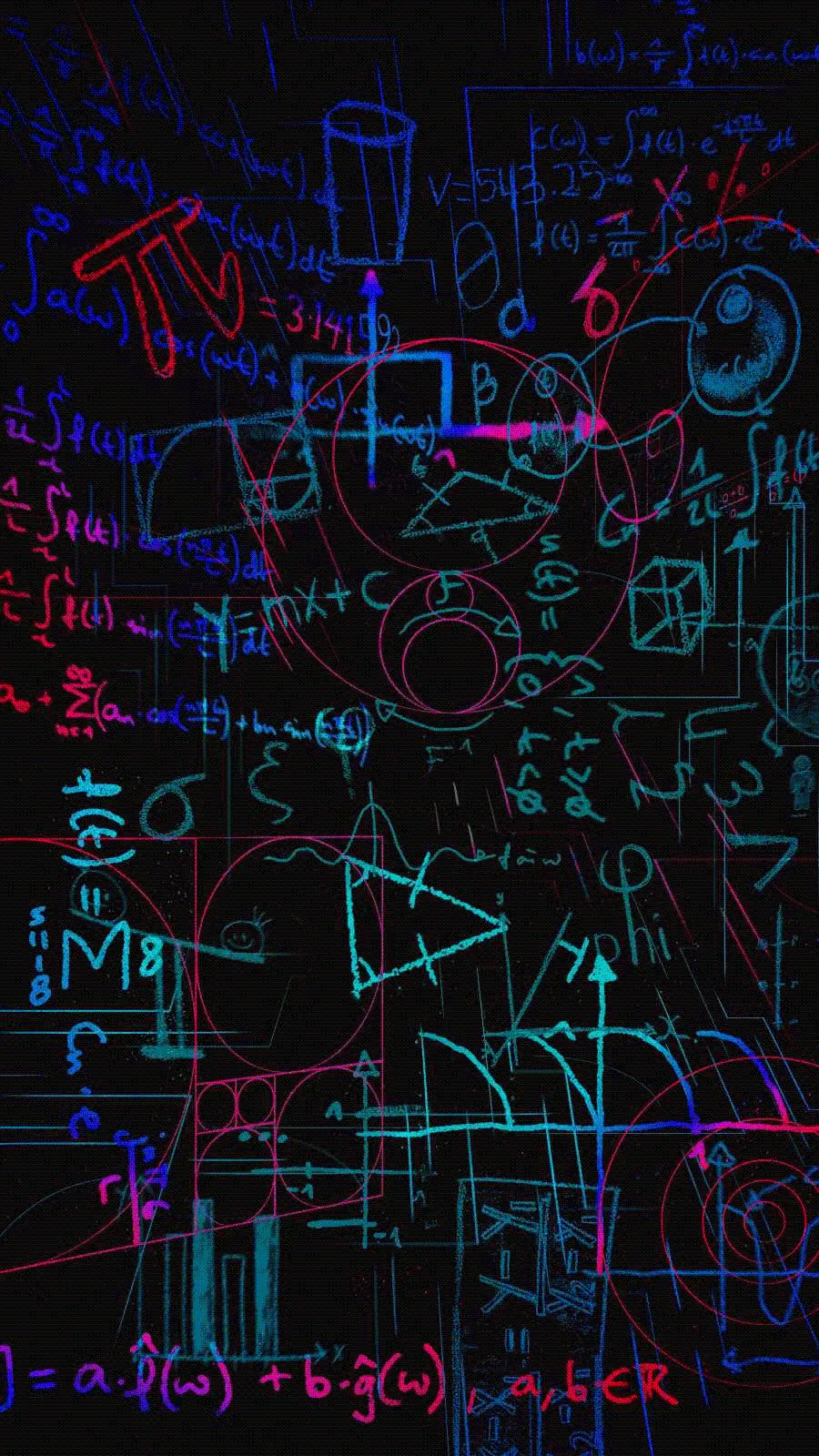 Creative image On a black background with colored texts related to physics for iPhone